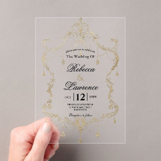 Chic faux gold frame calligraphy wedding acrylic invitations