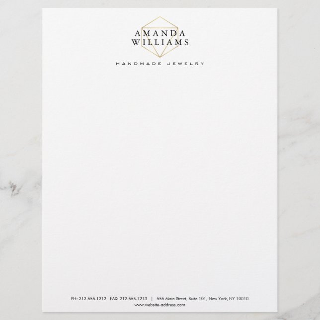 Chic Faux Gold Gemstone Jewellery Designer Personalized Letterhead (Front)