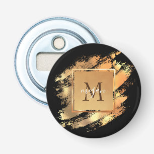 Chic Faux Gold Glam Brushstroke Monogrammed Bottle Opener