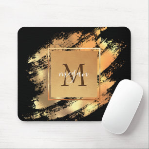 Chic Faux Gold Glam Brushstroke Monogrammed Mouse Pad