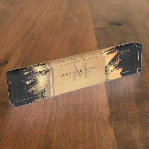 Chic Faux Gold Glam Brushstroke Monogrammed Nameplate