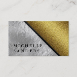 Chic Faux Gold Glass with Leather Trim Business Card