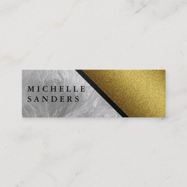 Chic Faux Gold Glass with Leather Trim Mini Business Card (Front)