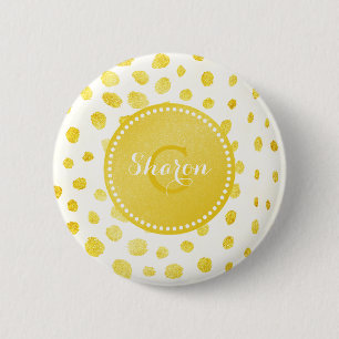Chic faux gold glitter cheetah print monogram 6 cm round badge
