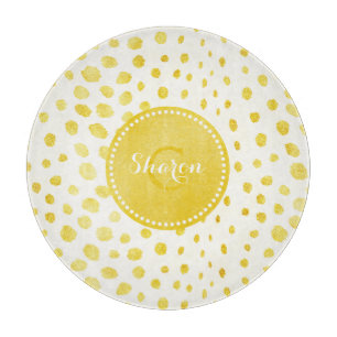 Chic faux gold glitter cheetah print monogram cutting board