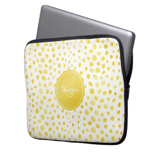 Chic faux gold glitter cheetah print monogram laptop sleeve