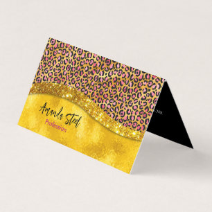 Chic faux gold glitter pink animal print Monogram Business Card