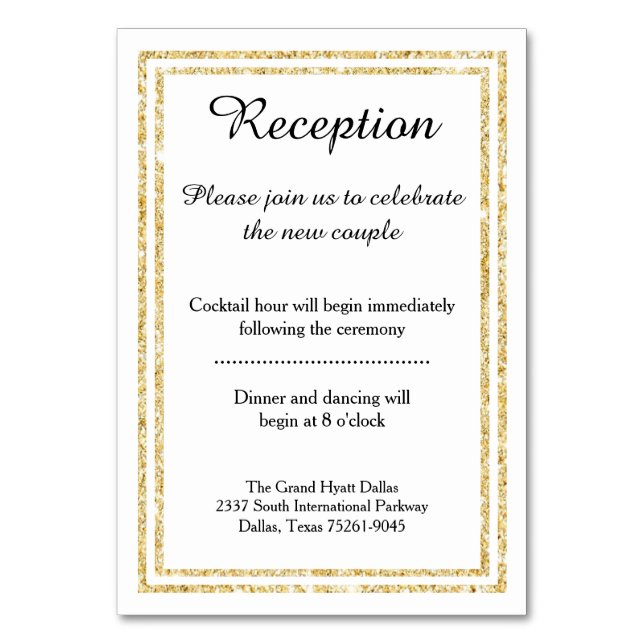 Chic Faux Gold Glitter Trim -Reception Insert Card (Front)