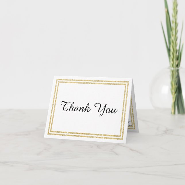 Chic Faux Gold Glittered Trim - Thank You Card (Front)
