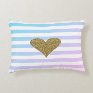 Chic Faux Gold Glittery Heart Ombre Stripes Decorative Cushion