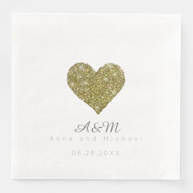 chic faux gold heart of love on white wedding napkin (Front)