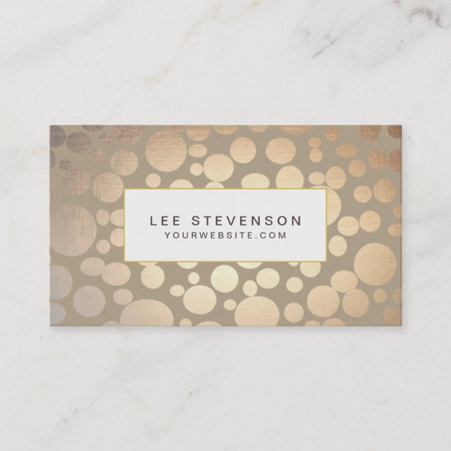 Chic Faux Gold Leaf Circles Taupe Look Business Card (Front)