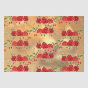 Chic Faux Gold Red Flowers Art Pattern Tissue Paper