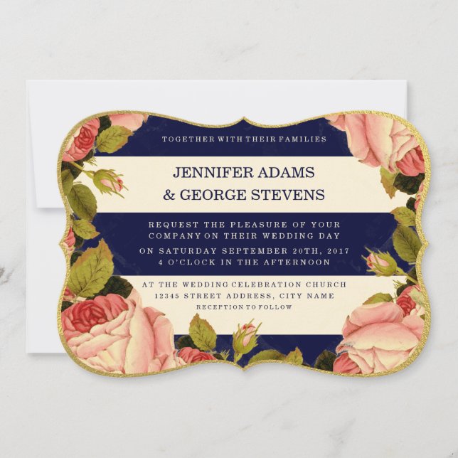 CHIC FAUX GOLD | ROSE WEDDING INVITATION (Front)