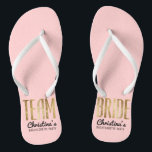 Chic Faux Gold Team Bride Wedding Bachelorette Jandals<br><div class="desc">Elegant, chic, and modern faux printed gold outline rose quartz pink, Team Bride keepsake flip flops. This classic and sophisticated design is perfect for the classy, trendy, and stylish bridesmaid or maid of honour. Wear them to the bachelorette party or any pre-wedding event to show your support for the bride....</div>