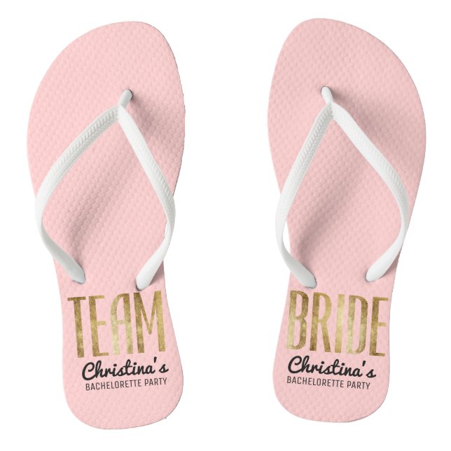 Chic Faux Gold Team Bride Wedding Bachelorette Jandals (Footbed)