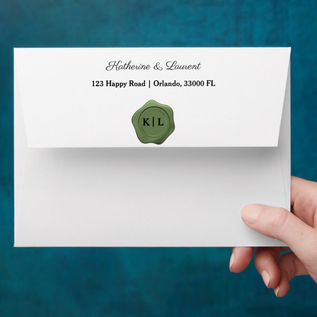 Chic Faux Green Wax Seal & Custom Initials Envelope (Hand)