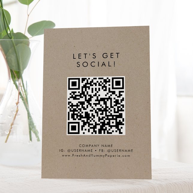 Chic Faux Kraft Business Let's Get Social Media Pedestal Sign (Creator Uploaded)