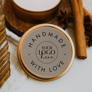 Chic Faux Kraft Business Logo Handmade With Love Classic Round Sticker