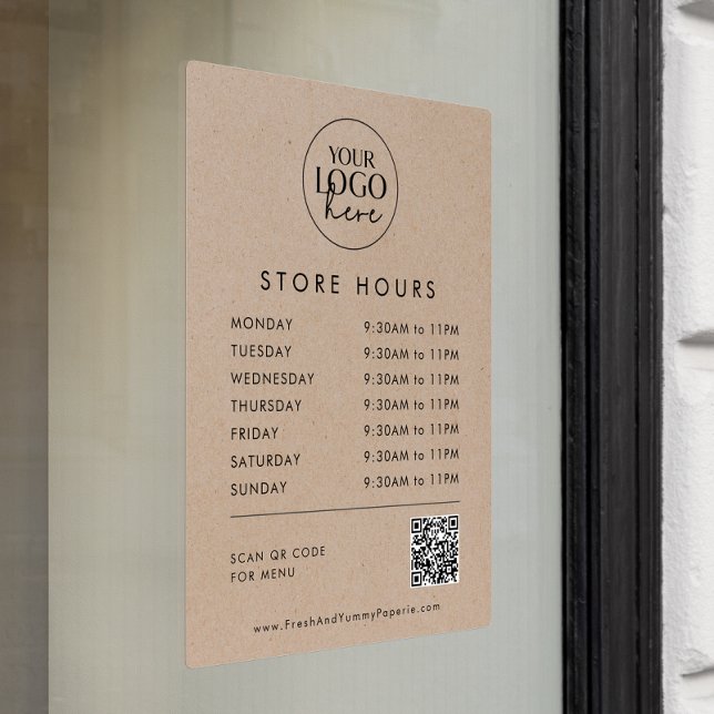 Chic Faux Kraft Business Logo QR Code Store Hours (Creator Uploaded)