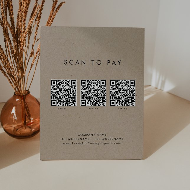 Chic Faux Kraft Business QR Code Scan To Pay Pedestal Sign (Creator Uploaded)