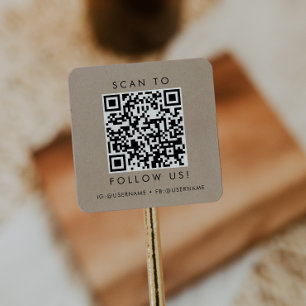 Chic Faux Kraft Business Social Media QR Code Square Sticker