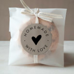 Chic Faux Kraft Heart Homemade With Love Classic Round Sticker<br><div class="desc">This chic faux kraft heart homemade with love classic round sticker is perfect for a small business owner,  crafter or baker. The simple design features classic minimalist black typography on a faux kraft paper look background with rustic boho style.</div>