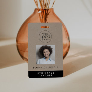 Chic Faux Kraft Logo Photo Employee or Teacher ID ID Badge