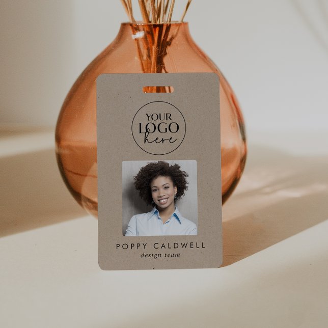 Chic Faux Kraft Logo Photo QR Code Business ID ID Badge (Creator Uploaded)