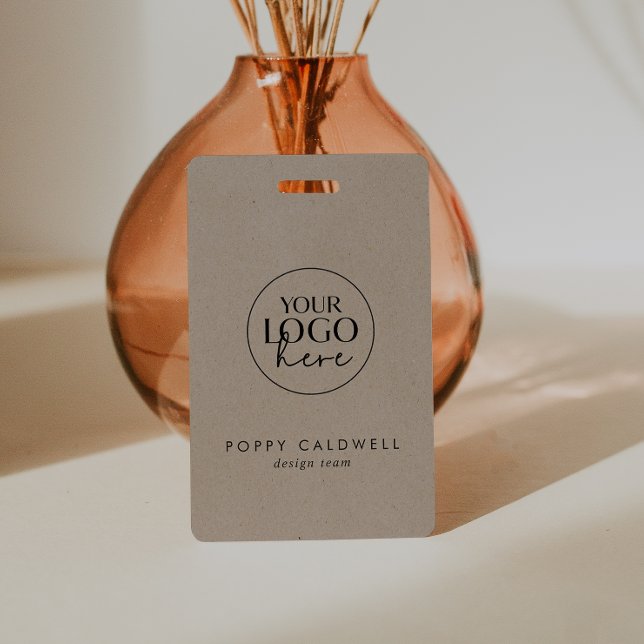 Chic Faux Kraft Logo QR Code Employee ID Card ID Badge (Creator Uploaded)