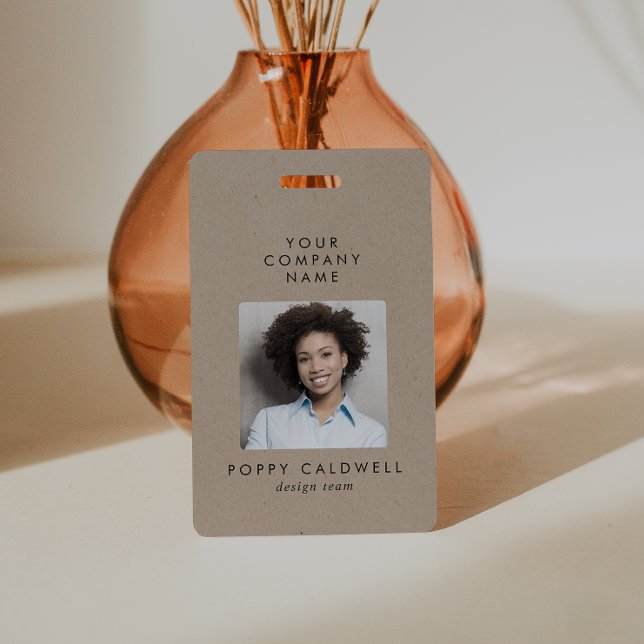 Chic Faux Kraft Photo QR Code Small Business ID ID Badge (Creator Uploaded)