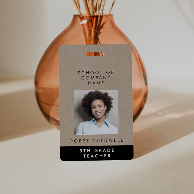 Chic Faux Kraft Photo Small Business or Teacher ID ID Badge (Creator Uploaded)