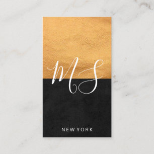 Chic Faux Leather and Sleek Black Business Card