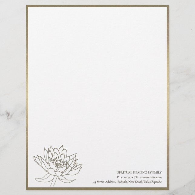 CHIC FAUX PALE GOLD SILVER LOTUS FLORAL BUSINESS CUSTOM LETTERHEAD (Front)
