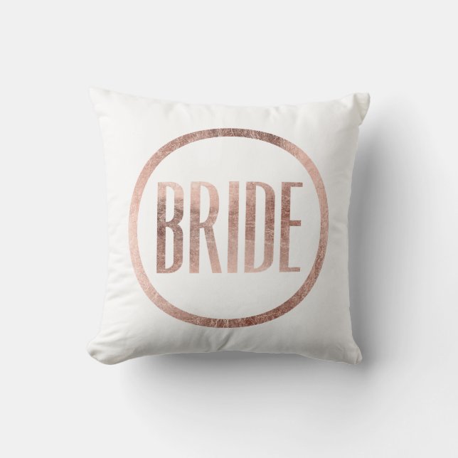 Chic Faux Rose Gold Bride Typography Cushion (Front)