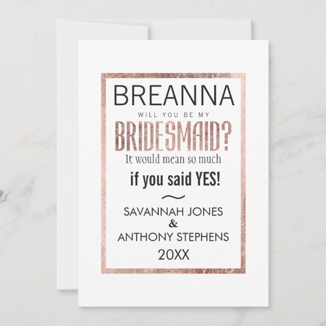 Chic Faux Rose Gold Bridesmaids Invitations (Front)