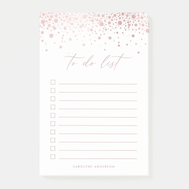 Chic Faux Rose Gold Foil Confetti Dot Personalised Post-it Notes (Front)