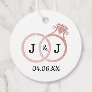 Chic Faux Rose Gold Foil Monogram Wedding Rings Favour Tags