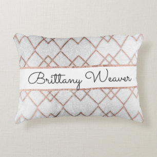 Chic Faux Rose Gold Geometric Triangles Monogram Decorative Cushion