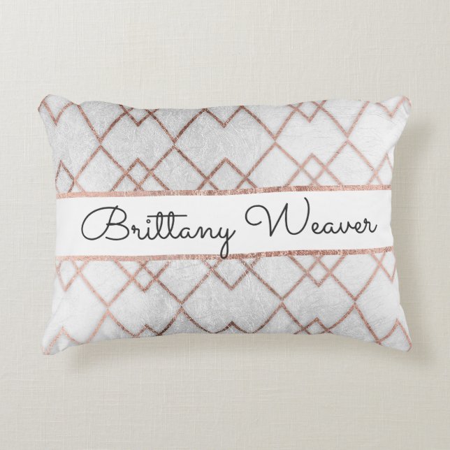 Chic Faux Rose Gold Geometric Triangles Monogram Decorative Cushion (Front)