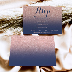Chic faux rose gold glitter navy blue RSVP Card