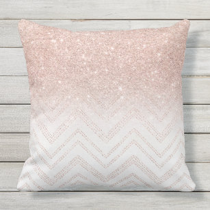 Chic faux rose gold glitter ombre modern chevron outdoor cushion