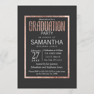Chic Faux Rose Gold Graduation Party Invitations