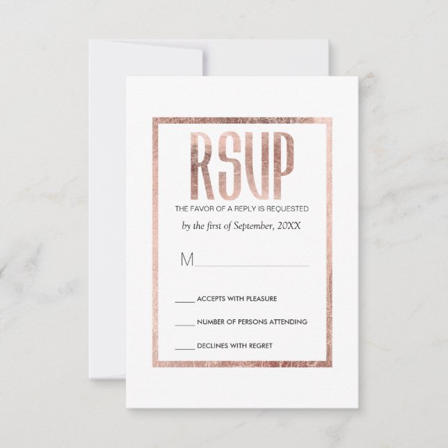 Chic Faux Rose Gold RSVP Cards (Front)