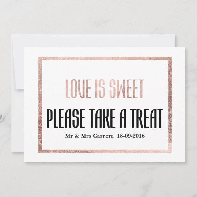 Chic Faux Rose Gold Sweet Table Card (Front)