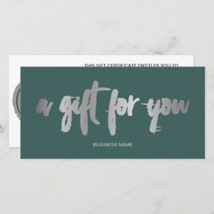 Chic faux silver foil green logo gift certificate