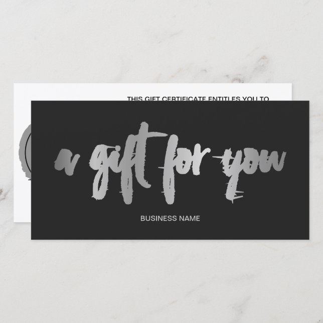 Chic faux silver foil  grey logo gift certificate (Front/Back)