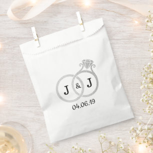 Chic Faux Silver Foil Monogram Wedding Rings Favour Bags