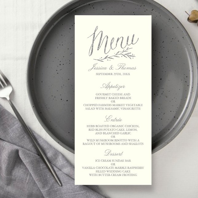 Chic Faux Silver Foil Wedding Menu Template- Ivory (Creator Uploaded)
