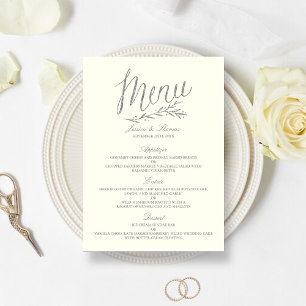 Chic Faux Silver Foil Wedding Menu Template- Ivory